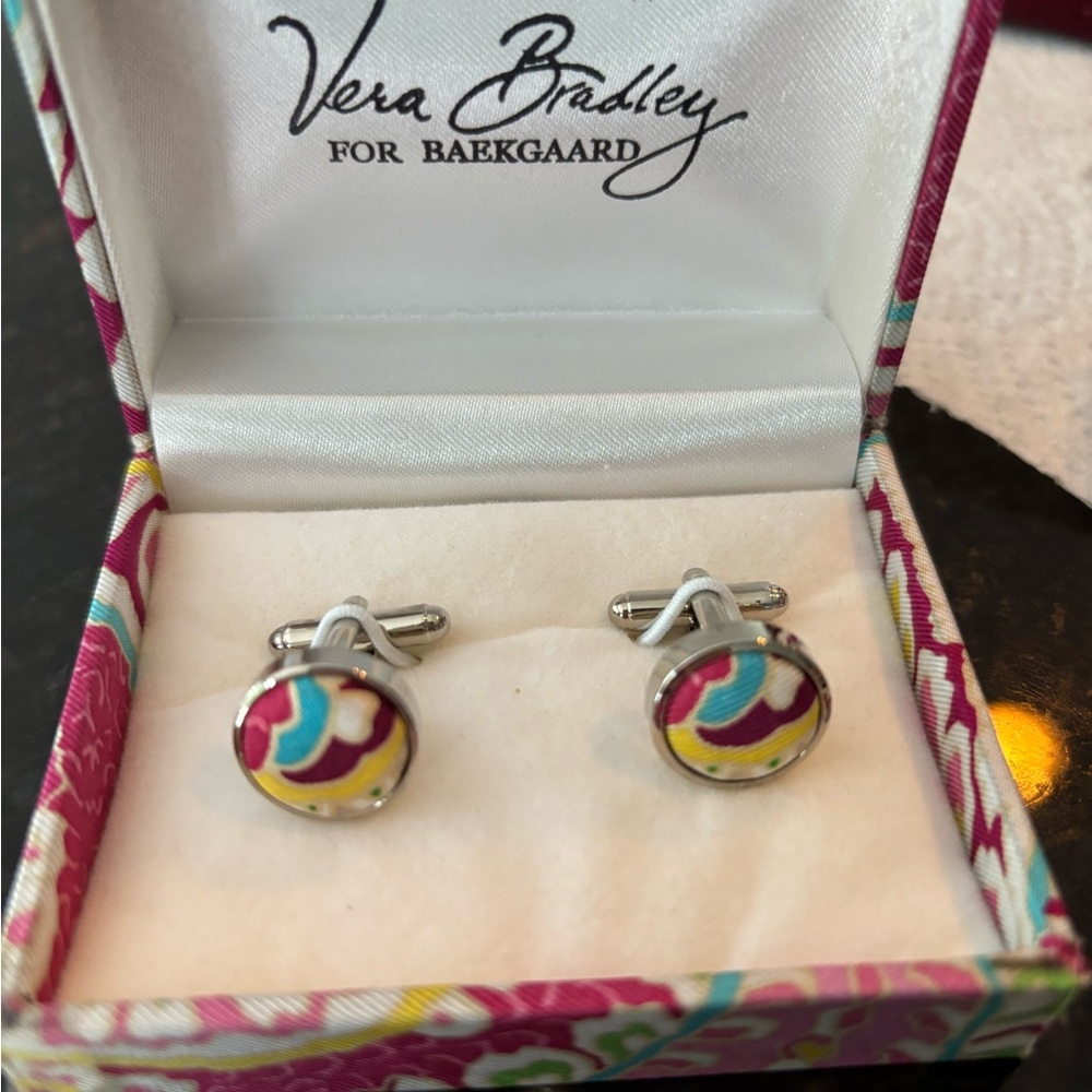 Vera Bradley Pink and Yellow cufflinks